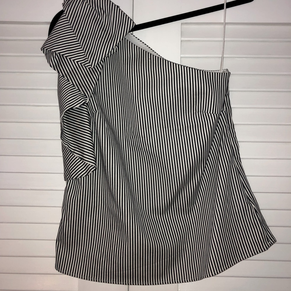 Black and white stripe one shoulder top from Banana Republic